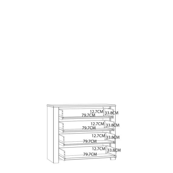 Skjenk Chisbury 102x87 cm - lerk sibu - eik riviera - 4 skuffer