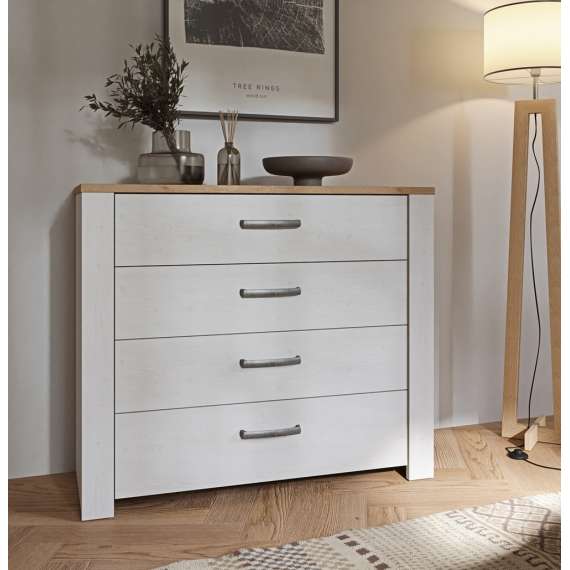 Skjenk Chisbury 102x87 cm - lerk sibu - eik riviera - 4 skuffer