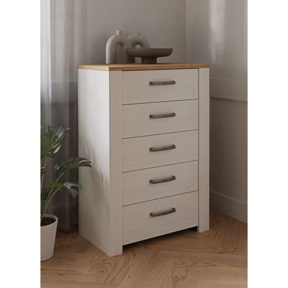 Skjenk Chisbury 72x106 cm - lerk sibu - eik riviera - 5 skuffer