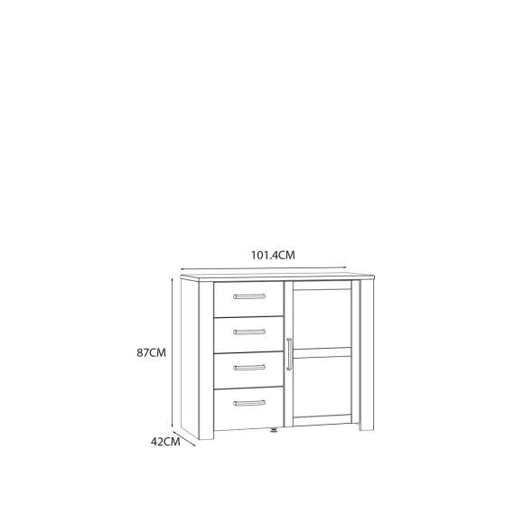 Skjenk Chisbury 102x87 cm - lerk sibu - eik riviera - 1 dør - 4 skuffer