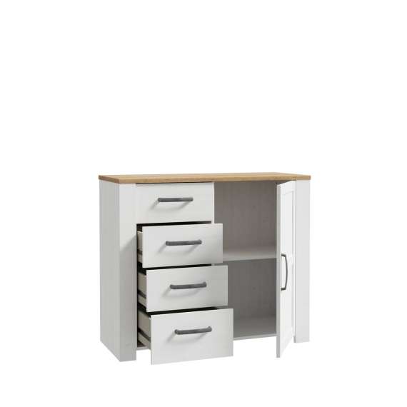 Skjenk Chisbury 102x87 cm - lerk sibu - eik riviera - 1 dør - 4 skuffer