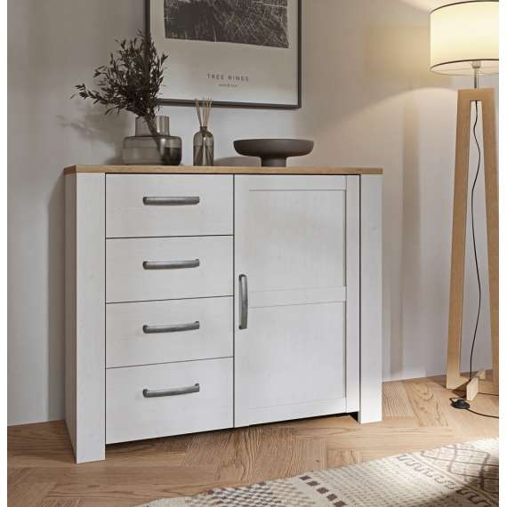 Skjenk Chisbury 102x87 cm - lerk sibu - eik riviera - 1 dør - 4 skuffer