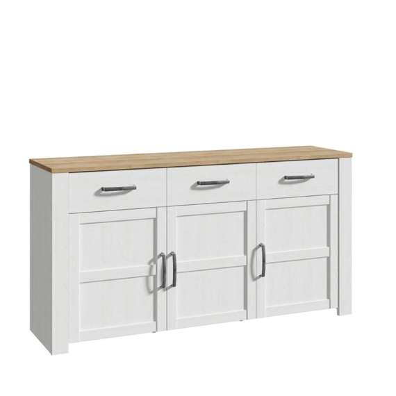 Skjenk Chisbury 166x87 cm - lerk sibu - eik riviera - 3 dører - 3 skuffer