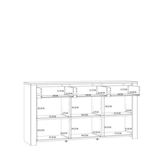 Skjenk Chisbury 166x87 cm - lerk sibu - eik riviera - 3 dører - 3 skuffer