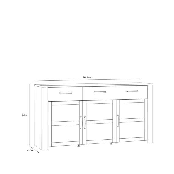 Skjenk Chisbury 166x87 cm - lerk sibu - eik riviera - 3 dører - 3 skuffer