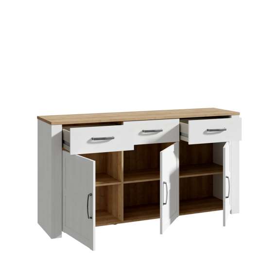 Skjenk Chisbury 166x87 cm - lerk sibu - eik riviera - 3 dører - 3 skuffer