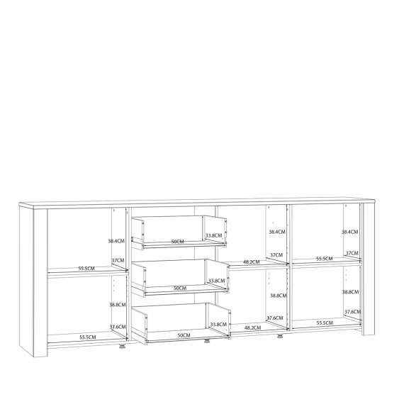 Skjenk Chisbury 221x87 cm - lerk sibu - eik riviera - 3 dører - 3 skuffer