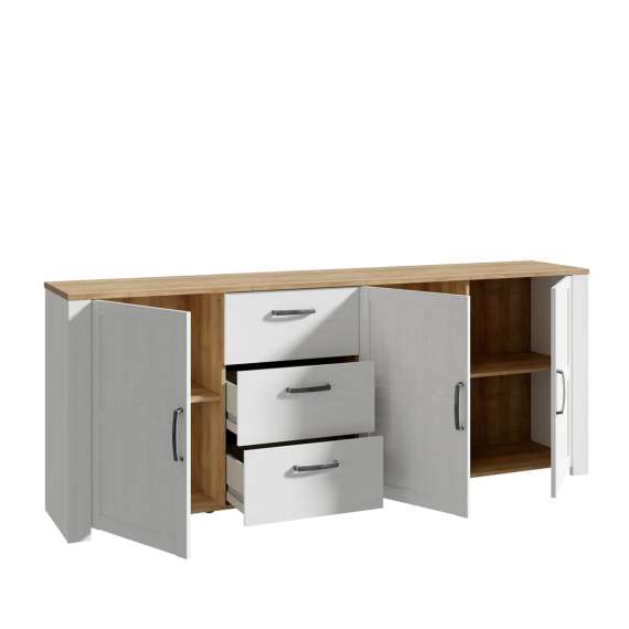 Skjenk Chisbury 221x87 cm - lerk sibu - eik riviera - 3 dører - 3 skuffer