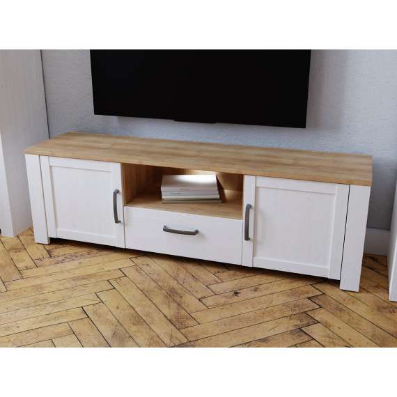 Tv-benk Chisbury 166x52 cm - lerk sibu - eik riviera - 2 dører - 1 skuff