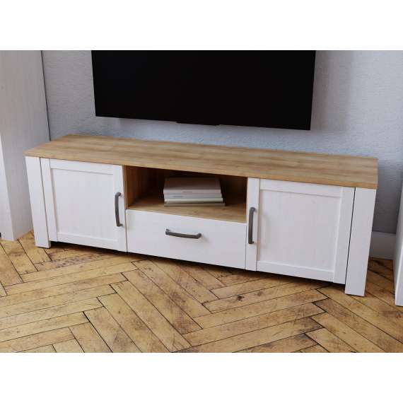 Tv-benk Chisbury 166x52 cm - lerk sibu - eik riviera - 2 dører - 1 skuff