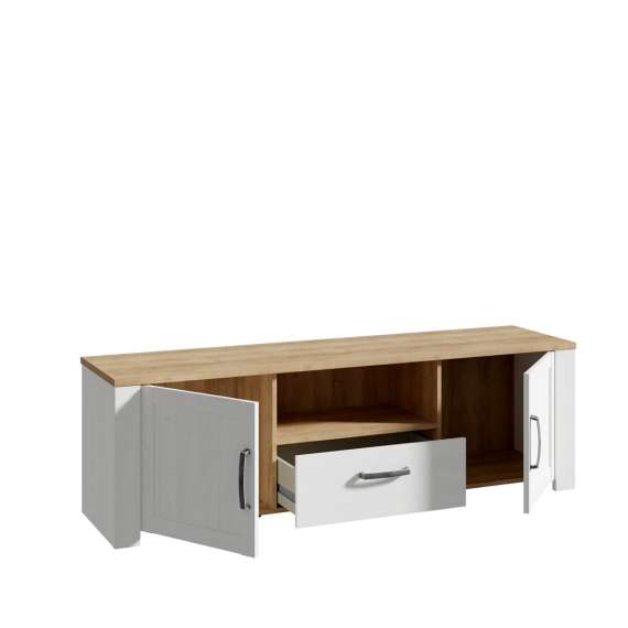 Tv-benk Chisbury 166x52 cm - lerk sibu - eik riviera - 2 dører - 1 skuff