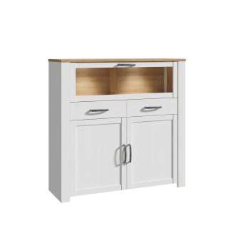 Vitrineskap Chisbury 126x125 cm - lerk sibu - eik riviera - 3 dører - 2 skuffer