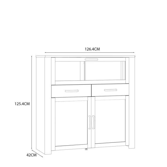 Vitrineskap Chisbury 126x125 cm - lerk sibu - eik riviera - 3 dører - 2 skuffer
