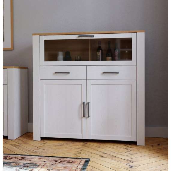 Vitrineskap Chisbury 126x125 cm - lerk sibu - eik riviera - 3 dører - 2 skuffer