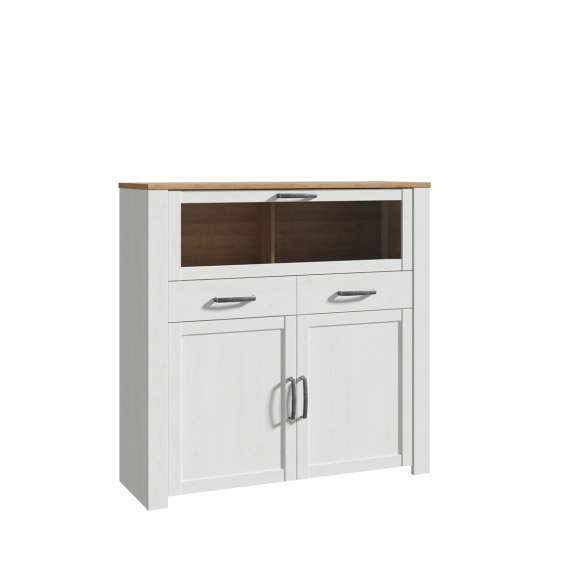 Vitrineskap Chisbury 126x125 cm - lerk sibu - eik riviera - 3 dører - 2 skuffer