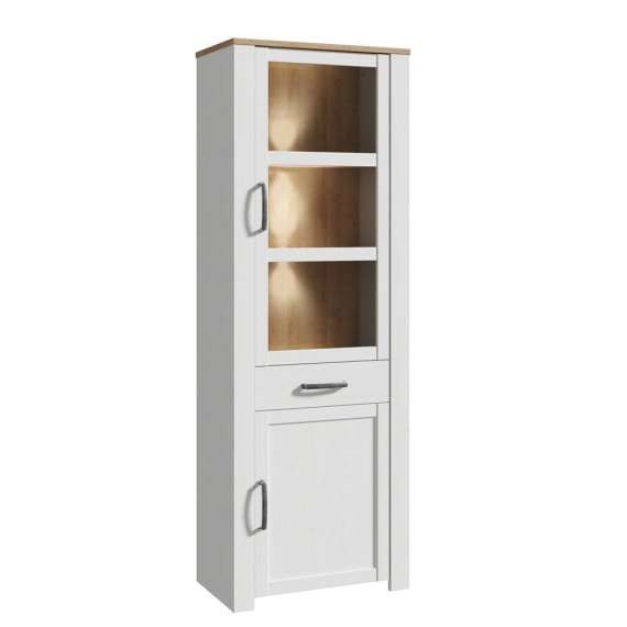 Vitrineskap Chisbury 72x205 cm - lerk sibu - eik riviera - 3 dører - 1 skuff