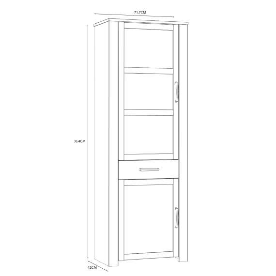 Vitrineskap Chisbury 72x205 cm - lerk sibu - eik riviera - 3 dører - 1 skuff
