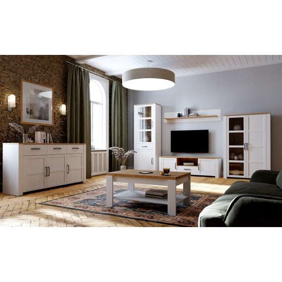 Vitrineskap Chisbury 72x205 cm - lerk sibu - eik riviera - 2 dører - 1 skuff