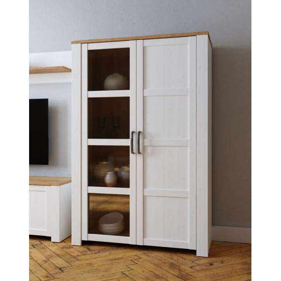 Vitrineskap Chisbury 106x161 cm - lerk sibu - eik riviera - 2 dører