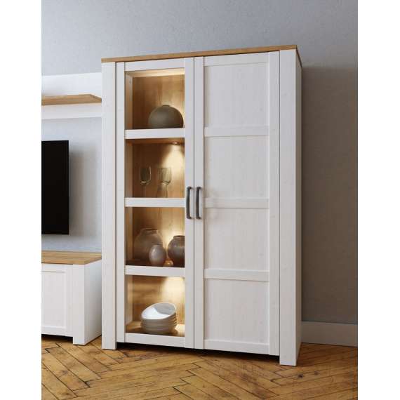 Vitrineskap Chisbury 106x161 cm - lerk sibu - eik riviera - 2 dører