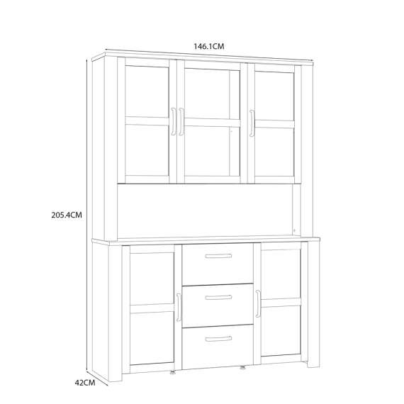 Vitrineskap Chisbury 146x205 cm - lerk sibu - eik riviera