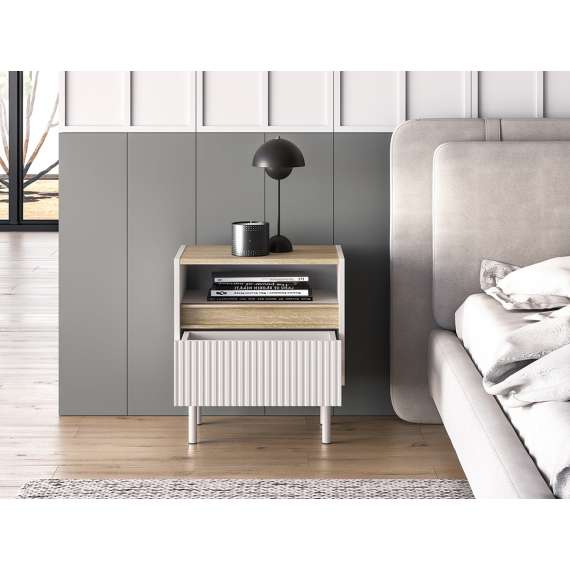 Nattbord Dunea 50x55 cm - cashmere - eik cremona - 1 skuff