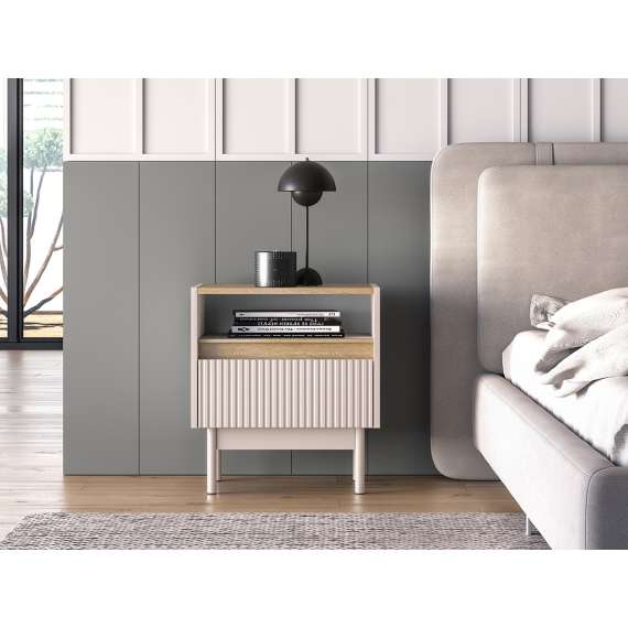 Nattbord Dunea 50x55 cm - cashmere - eik cremona - 1 skuff