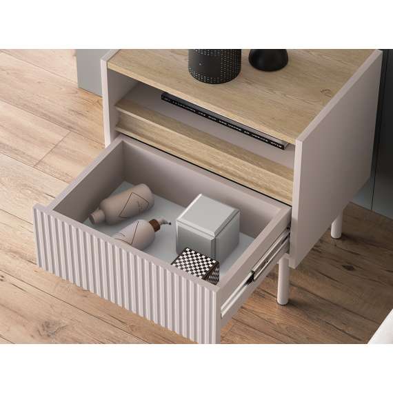 Nattbord Dunea 50x55 cm - cashmere - eik cremona - 1 skuff