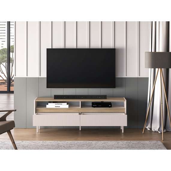 Tv-benk Dunea 154x55 cm - cashmere - eik cremona - 2 skuffer