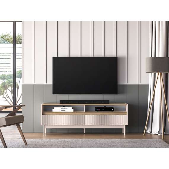 Tv-benk Dunea 154x55 cm - cashmere - eik cremona - 2 skuffer