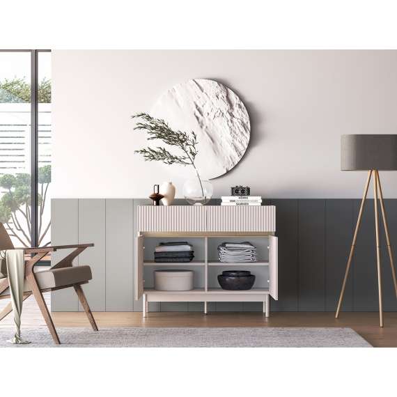 Skjenk Dunea 104x85 cm - cashmere - eik cremona - 2 skuffer - 2 dører