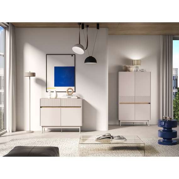 Skjenk Dunea 104x85 cm - cashmere - eik cremona - 2 skuffer - 2 dører