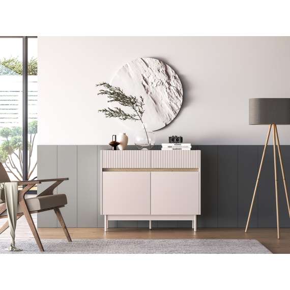 Skjenk Dunea 104x85 cm - cashmere - eik cremona - 2 skuffer - 2 dører