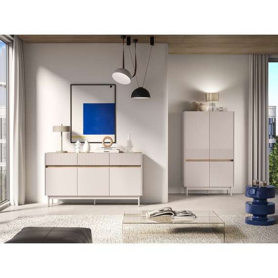 Skjenk Dunea 154x85 cm - cashmere - eik cremona - 3 skuffer - 3 dører