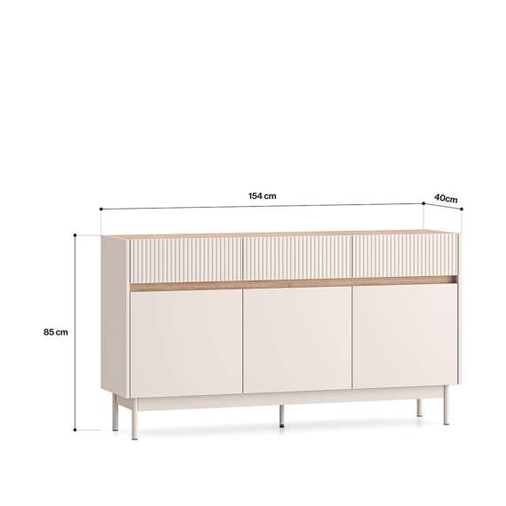 Skjenk Dunea 154x85 cm - cashmere - eik cremona - 3 skuffer - 3 dører