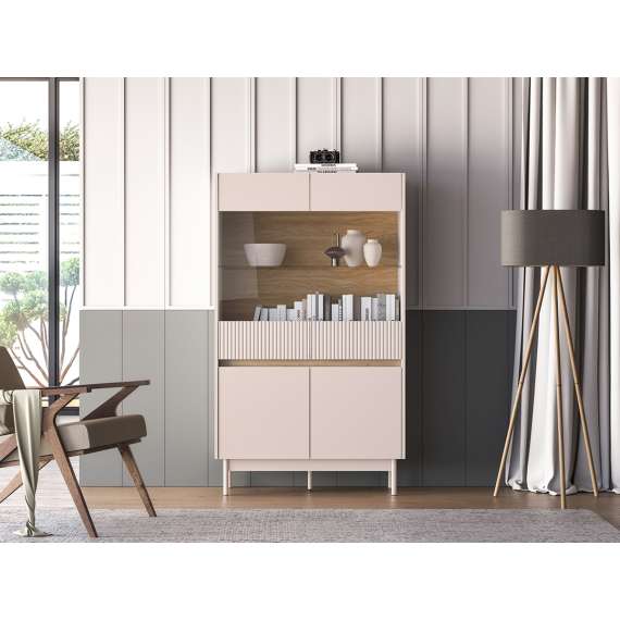 Vitrineskap Dunea 156x92 cm - cashmere - eik cremona - 4 dører