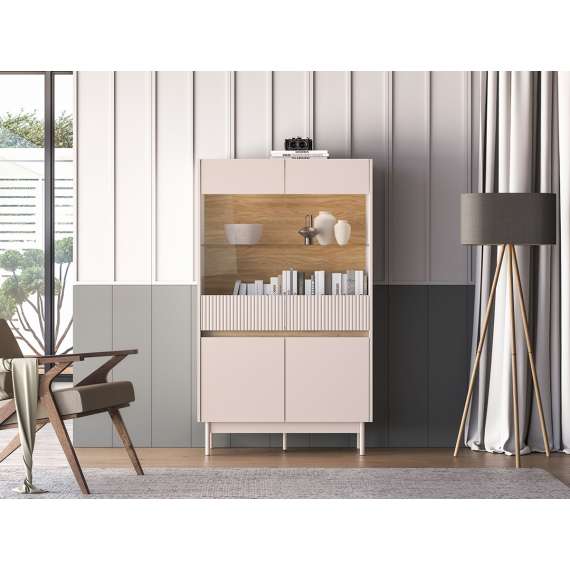 Vitrineskap Dunea 156x92 cm - cashmere - eik cremona - 4 dører