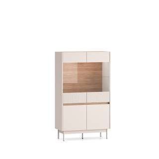 Vitrineskap Dunea 156x92 cm - cashmere - eik cremona - 4 dører