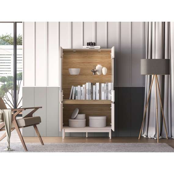 Vitrineskap Dunea 156x92 cm - cashmere - eik cremona - 4 dører