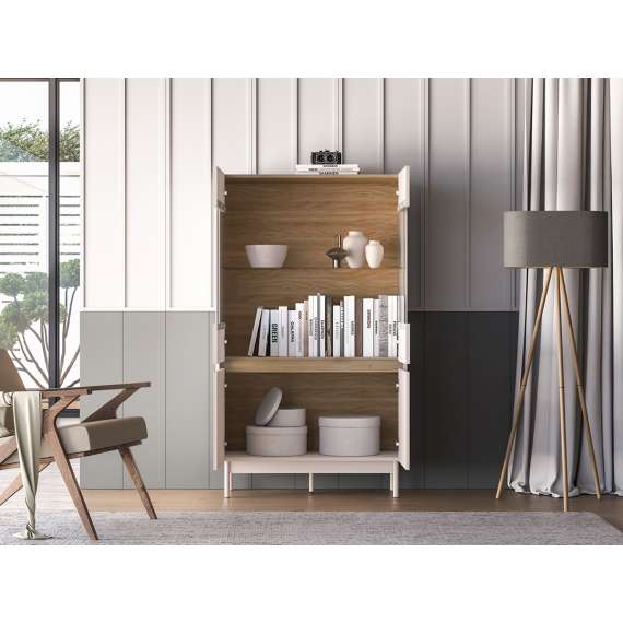 Vitrineskap Dunea 156x92 cm - cashmere - eik cremona - 4 dører