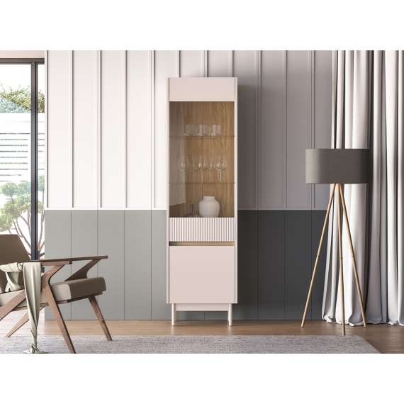 Vitrineskap Dunea 55x193 cm - cashmere - eik cremona - 1 dør