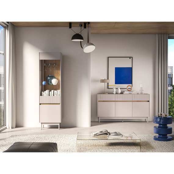 Vitrineskap Dunea 55x193 cm - cashmere - eik cremona - 1 dør