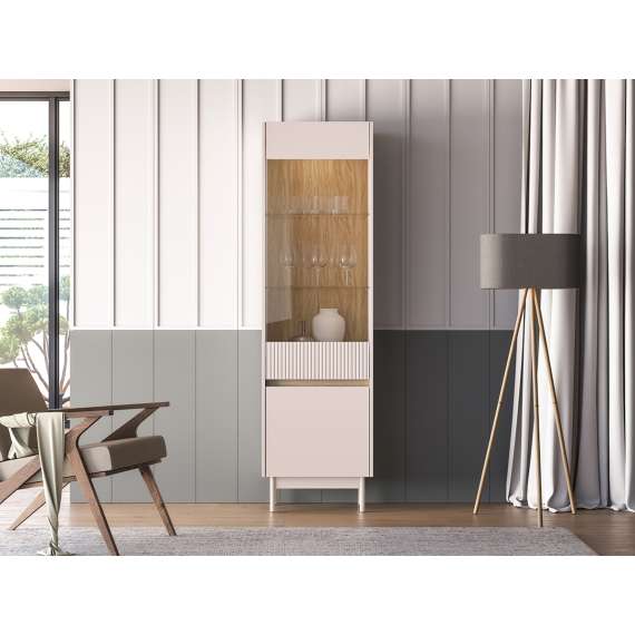 Vitrineskap Dunea 55x193 cm - cashmere - eik cremona - 1 dør