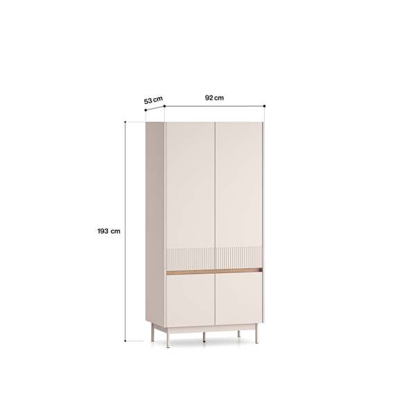 Garderobeskap Dunea 92x193 cm - cashmere - eik cremona - 4 dører
