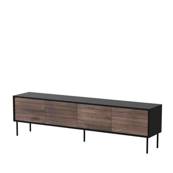 Tv-benk Cortina 200x55cm - svart matt - valnøtt - 4 dører