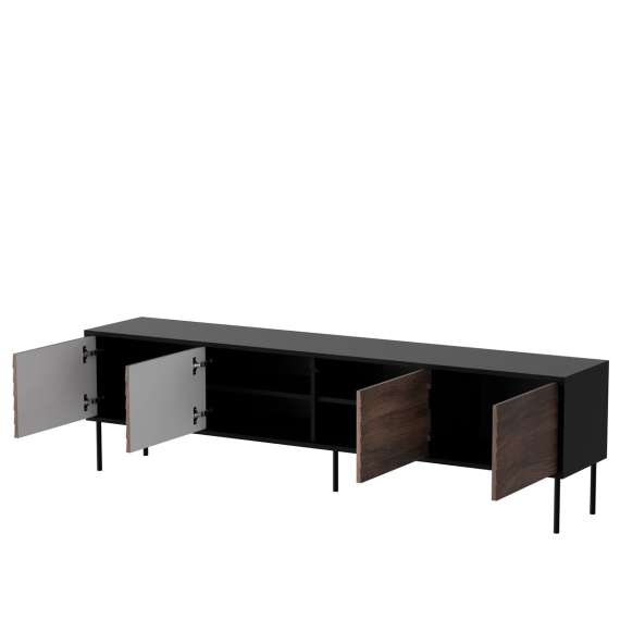Tv-benk Cortina 200x55cm - svart matt - valnøtt - 4 dører
