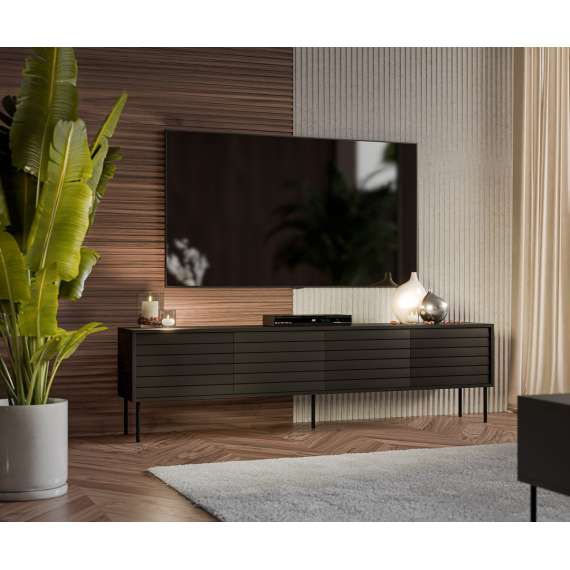 Tv-benk Cortina 200x55cm - svart matt - 4 dører