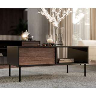 Sofabord Cortina 100x55 - svart matt - valnøtt - oppbevaringsplass