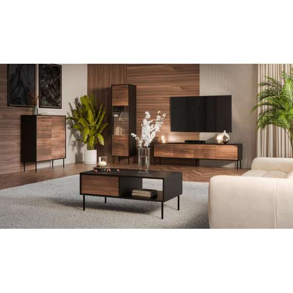 Sofabord Cortina 100x55 - svart matt - valnøtt - oppbevaringsplass