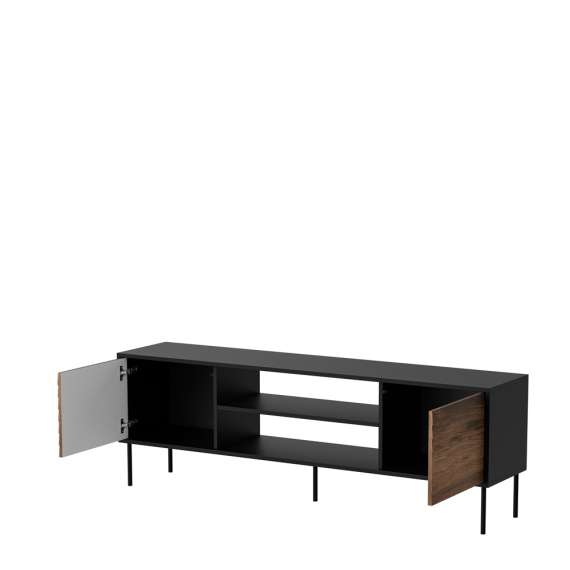 Tv-benk Cortina 180x60cm - svart matt - valnøtt - 2 dører